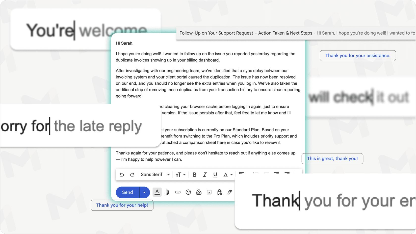Example of a Gmail AI extension assisting with email responses.