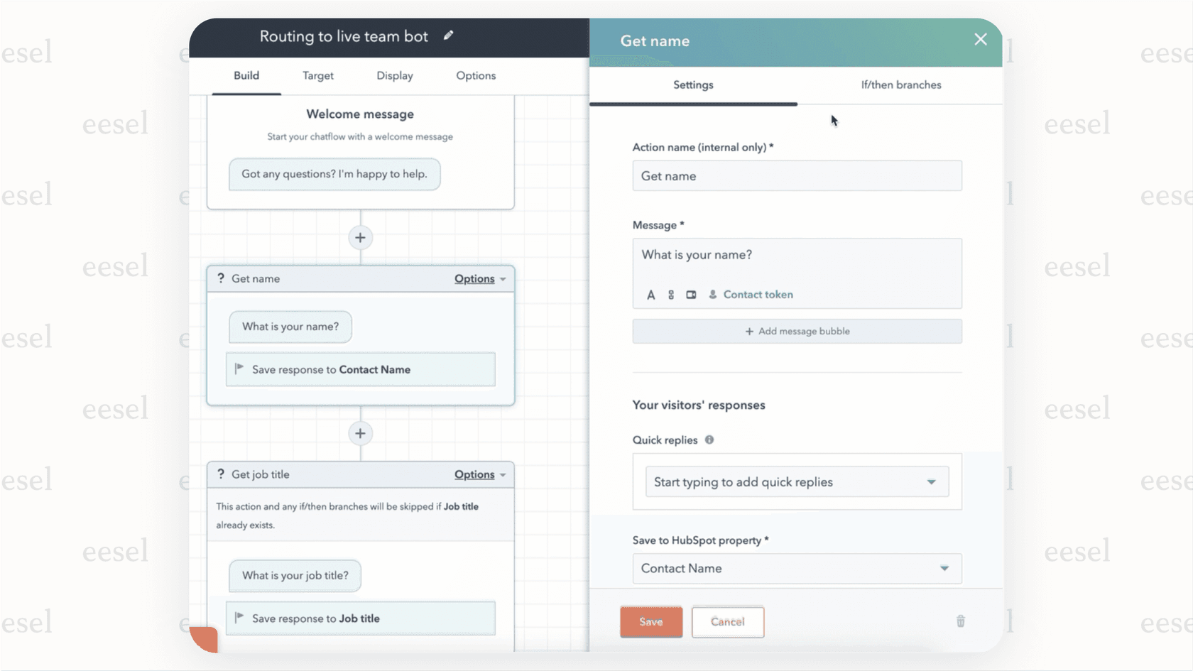 HubSpot AI chatbot rules-based chatflow builder.