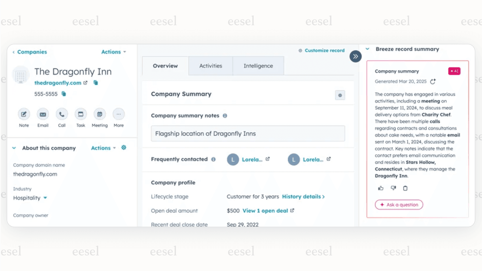 Screenshot demonstrating HubSpot's native AI features like summarizing, part of the HubSpot AI tools suite.