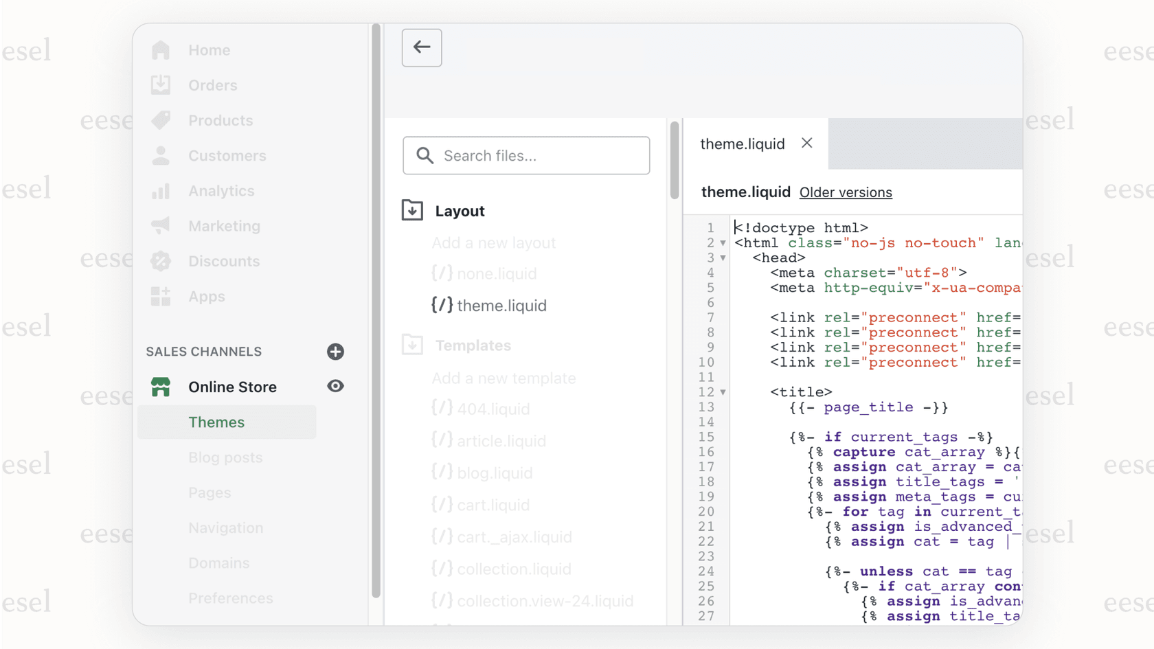 Chatbot script in Shopify theme code editor.