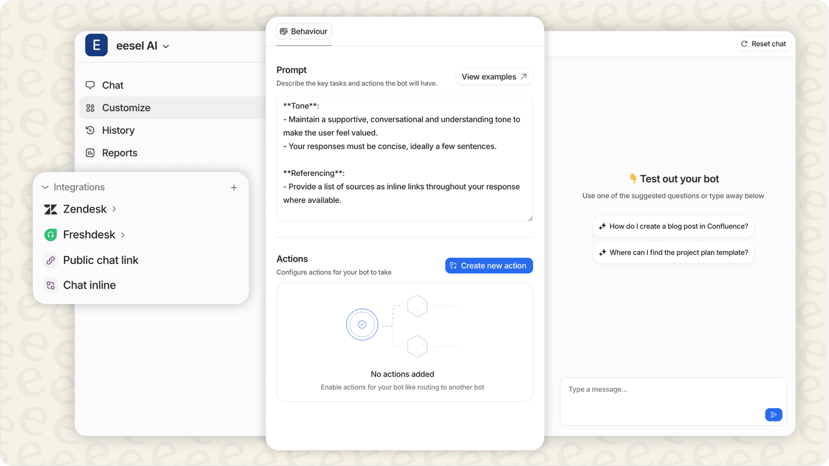 eesel AI's customization and bot options.