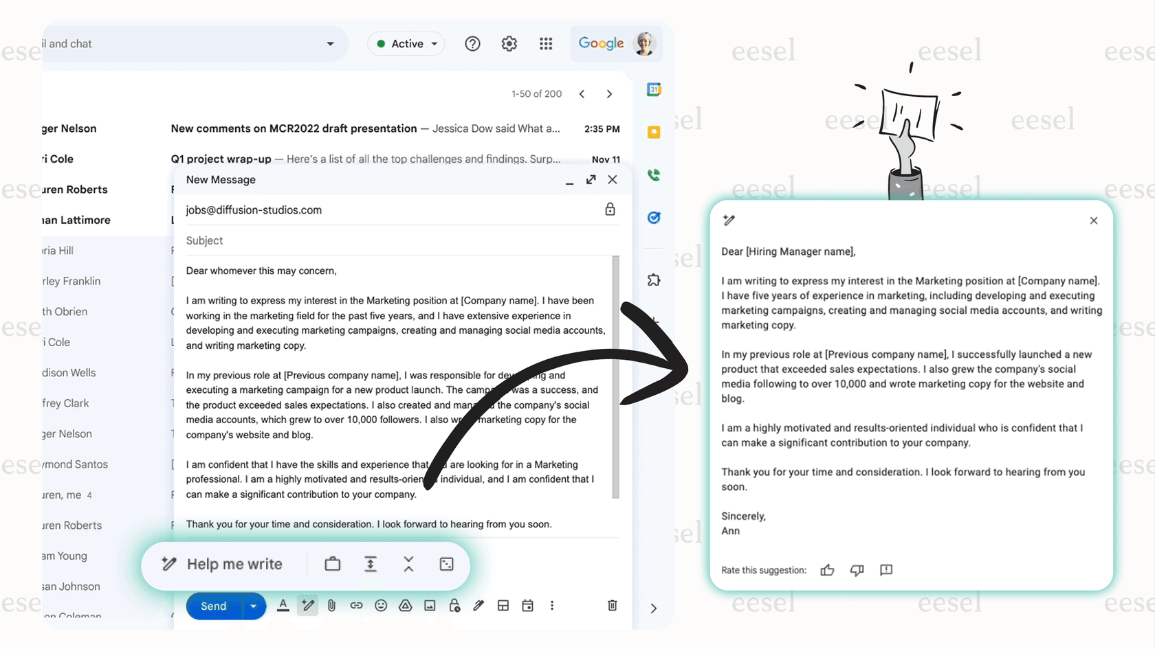 Gemini's Help Me Write feature in Gmail.