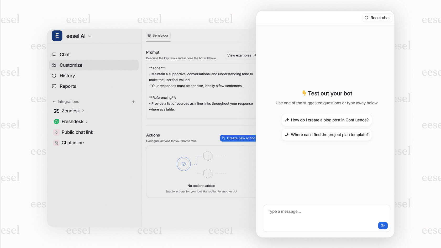 Testing chatbot with eesel AI.