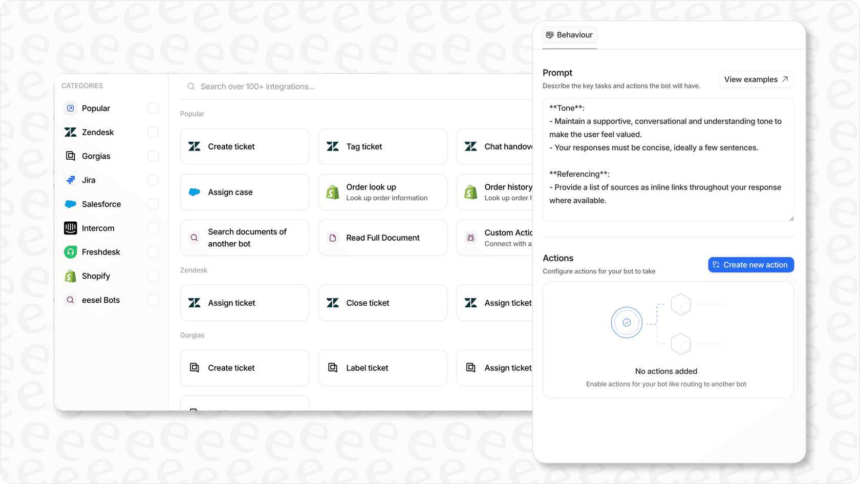 Integrações e customização no eesel AI.