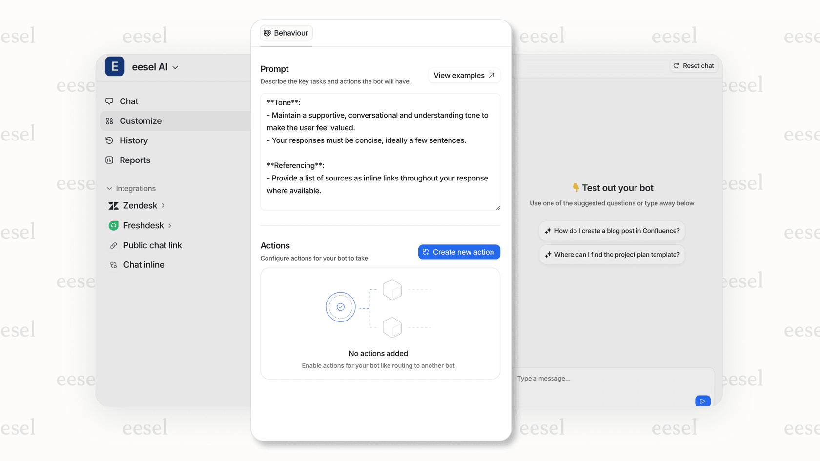 eesel AI's bot customization settings.