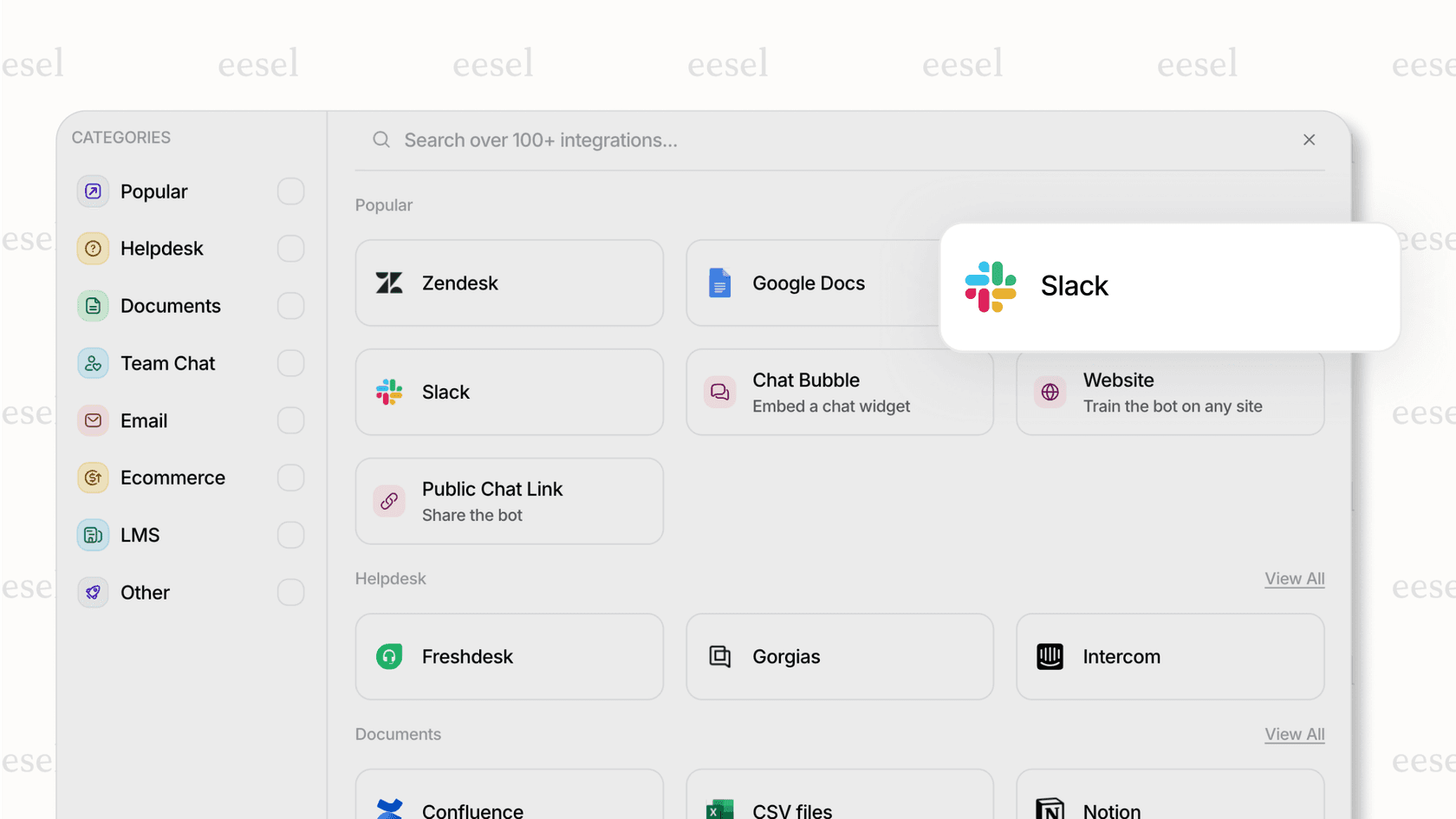 eesel AI integrations page.