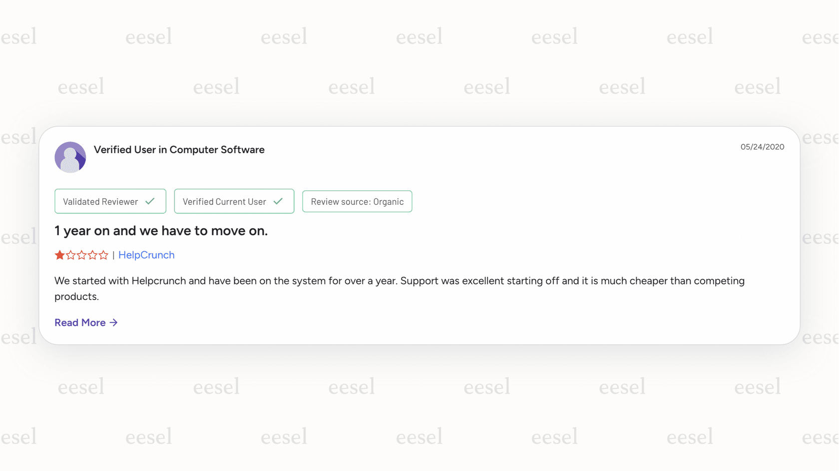 This image shows a G2 customer testimonial, echoing sentiments found in many HelpCrunch reviews regarding user experience.