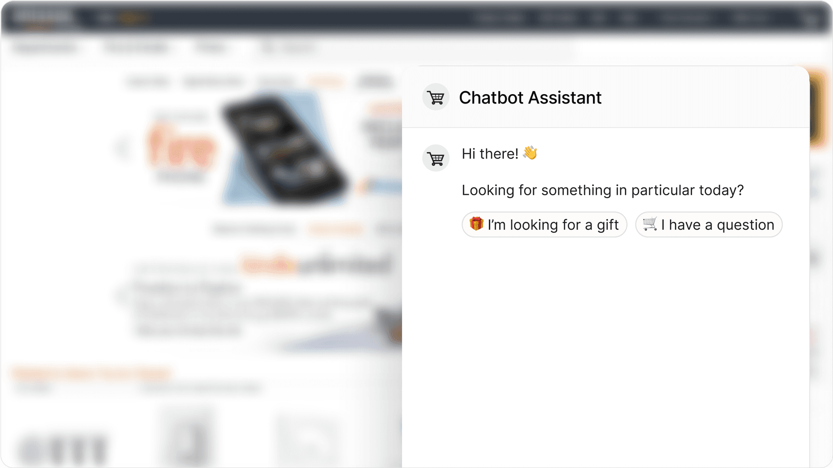 AI shopping assistant chat bubble on an e-commerce homepage offering help.
