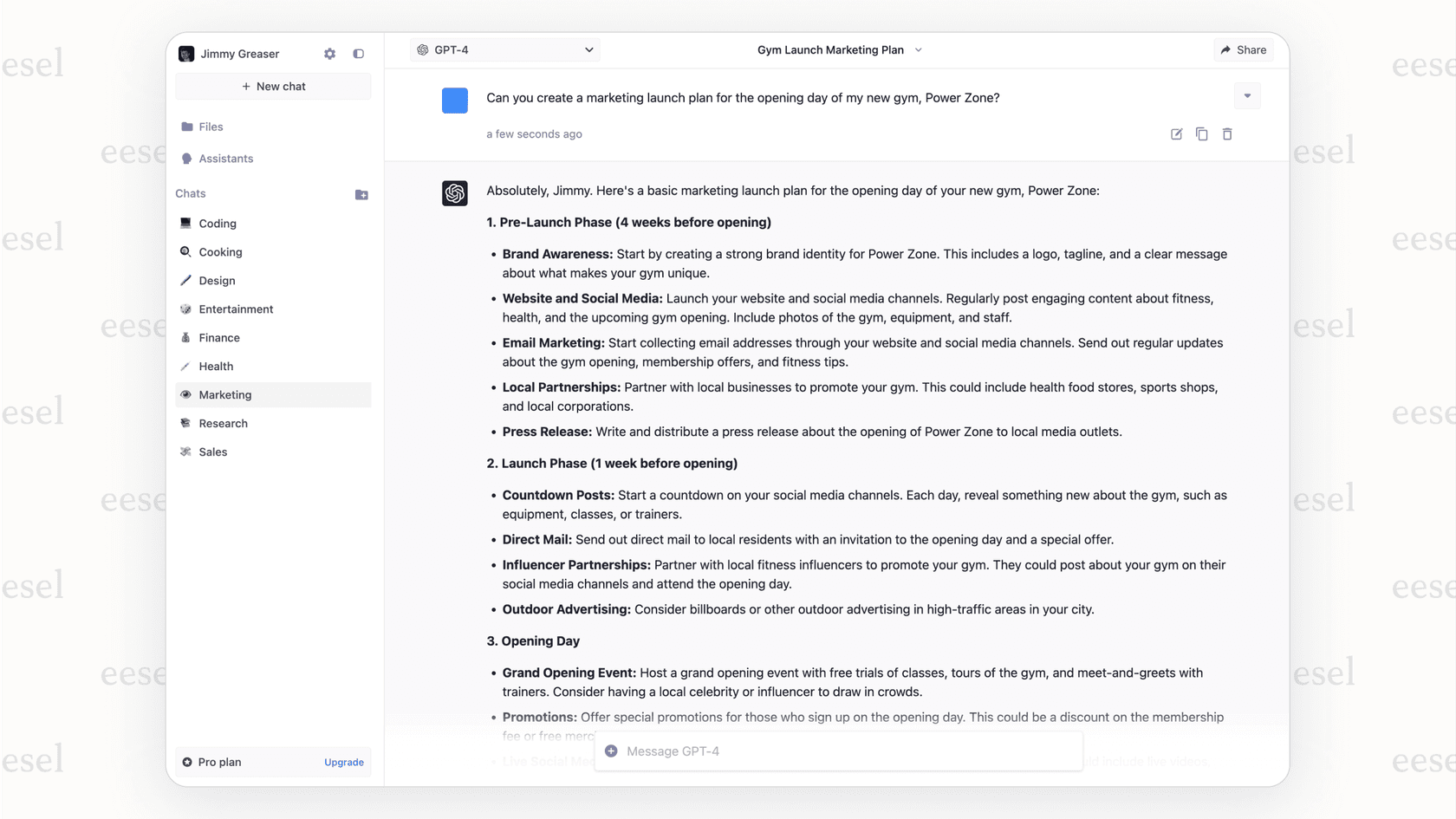 A screenshot of the Forefront AI chat platform, showing its key features for users.