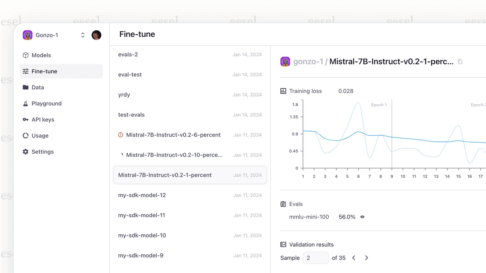 Forefront AI's dashboard.