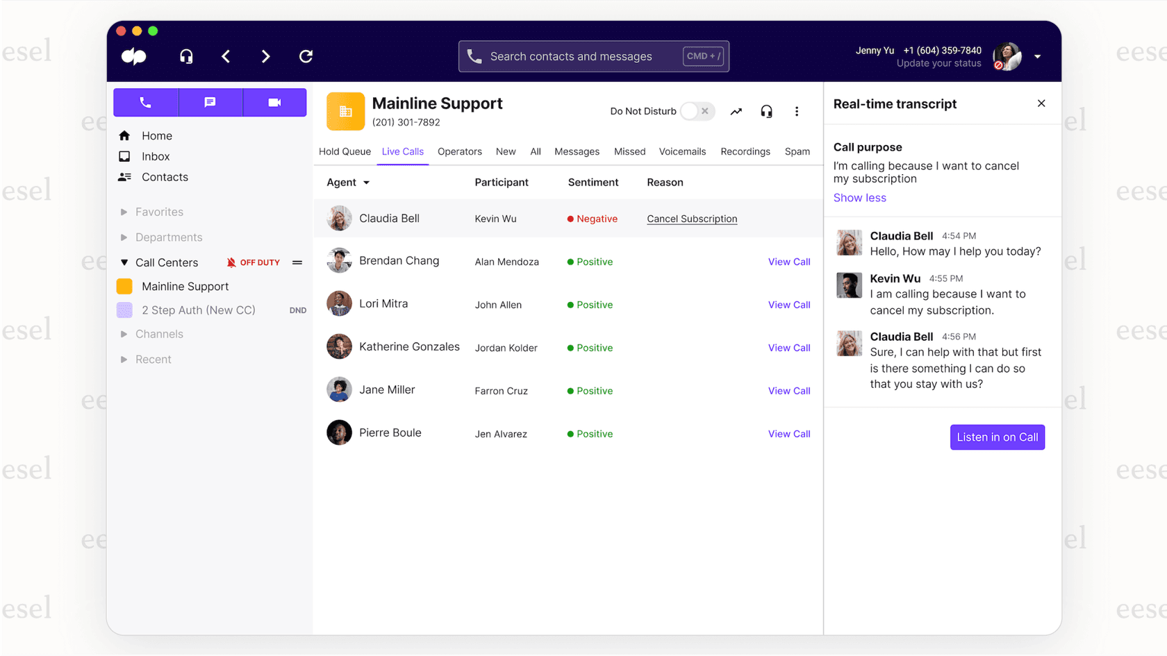 A visão de um gerente sobre a análise de chamadas ao vivo na plataforma Dialpad.
