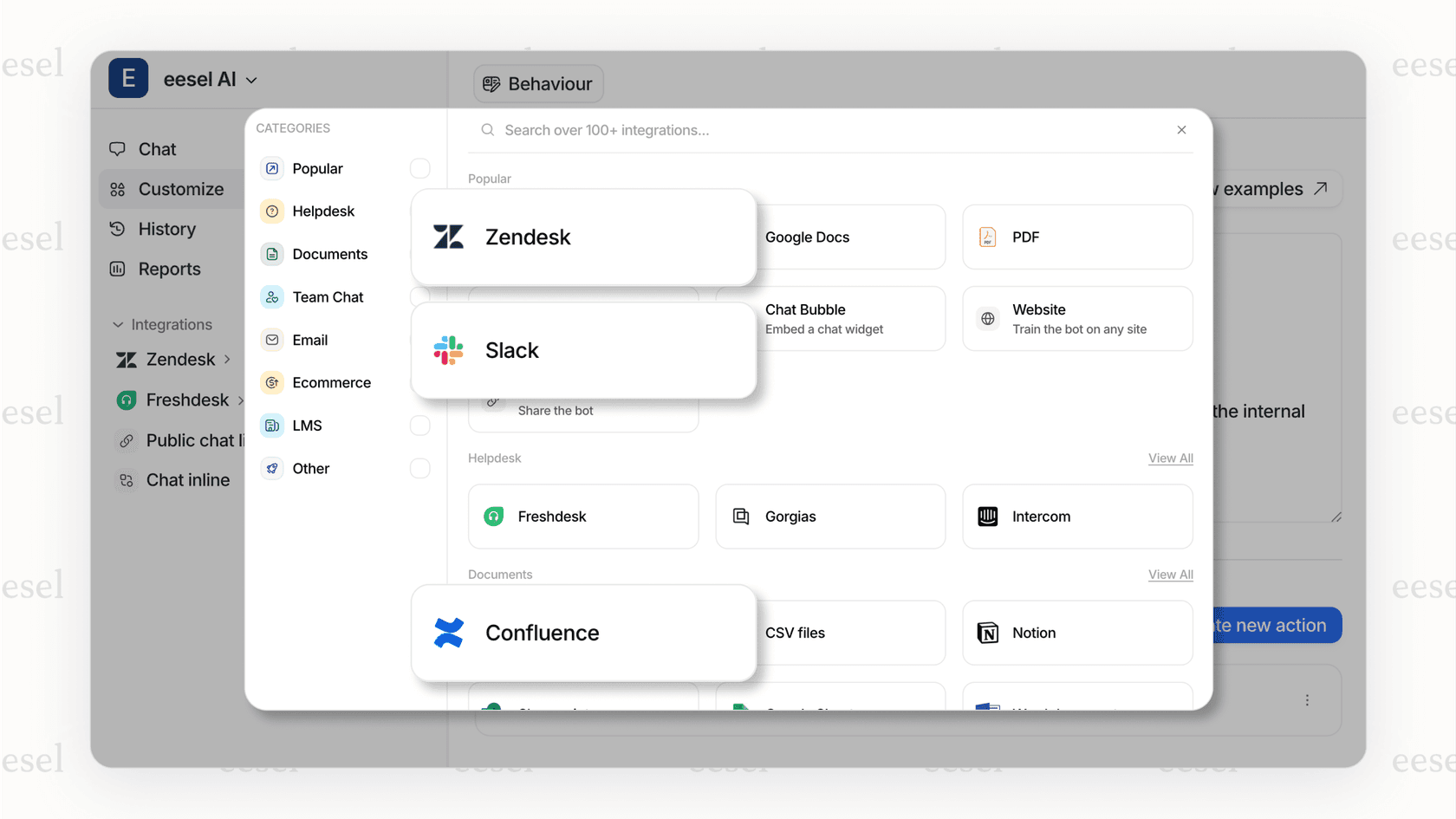 eesel AI integrations dashboard.