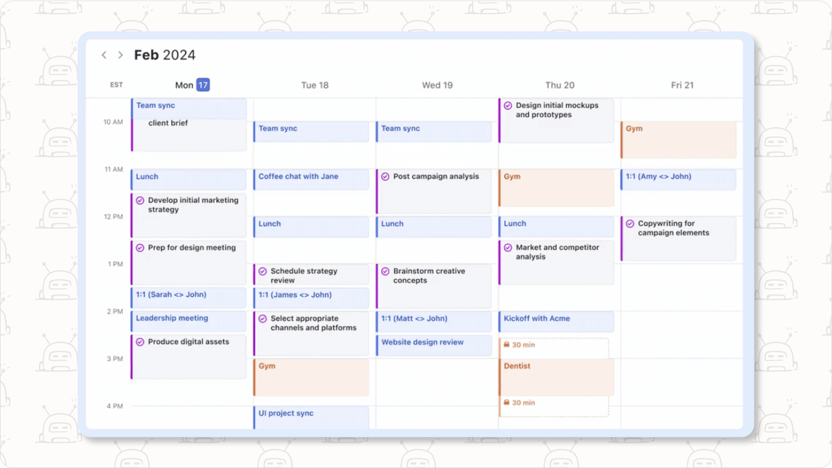 Motion interface with AI-powered calendar scheduling and task management.