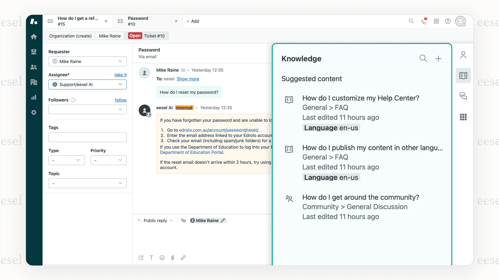 eesel AI copilot in Zendesk. 