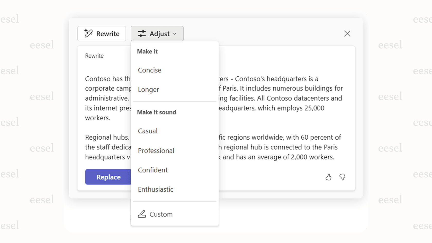 Using Copilot to rewrite in Microsoft Teams.