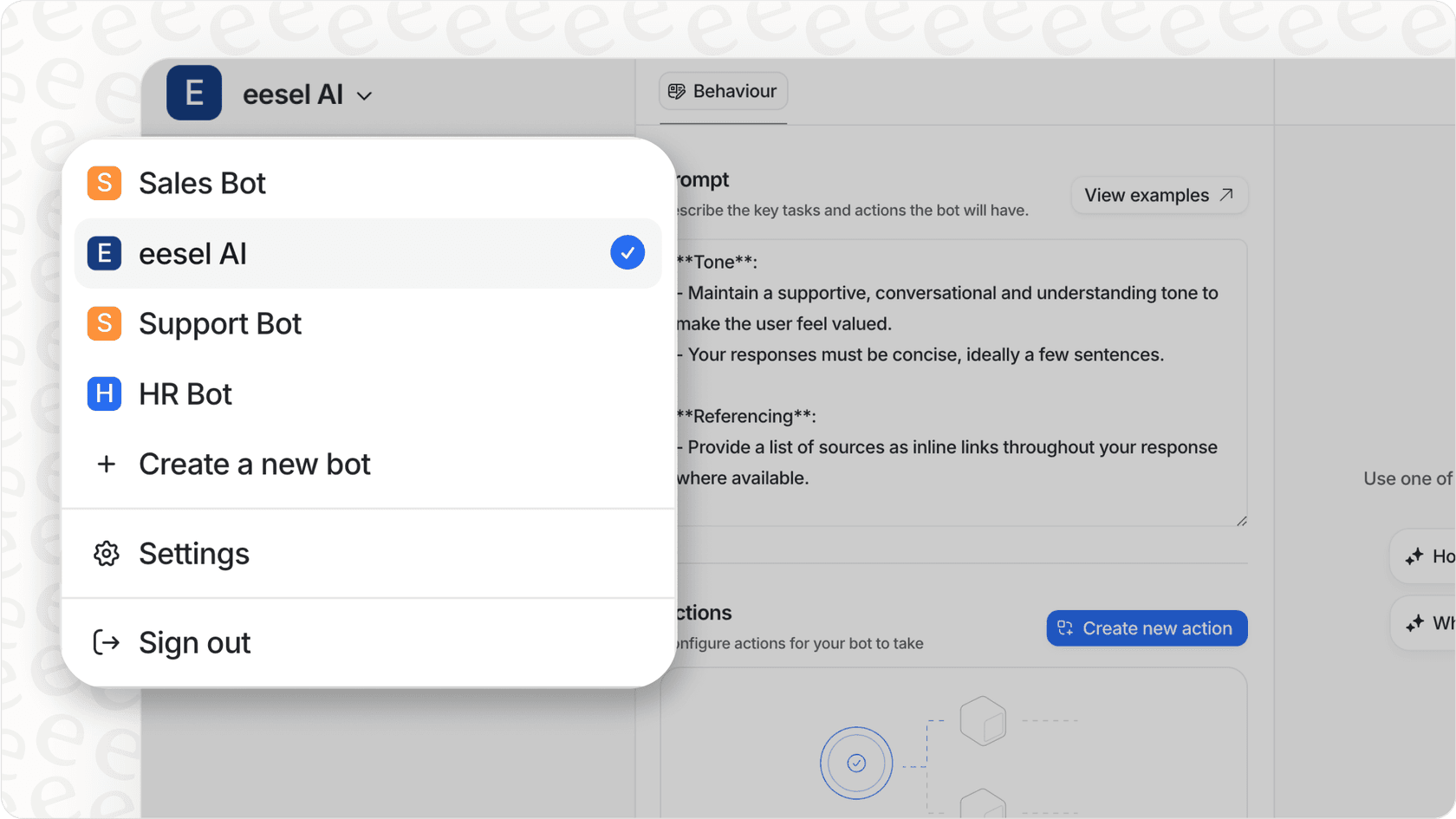 eesel AI interface for setting use cases and goals for an AI shopping assistant.