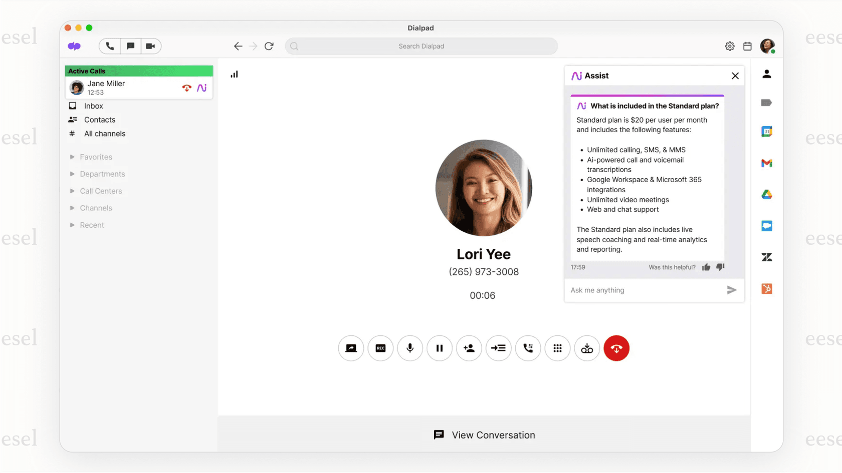 Cartões de Assistência em Tempo Real fornecendo orientação para agentes no Dialpad.