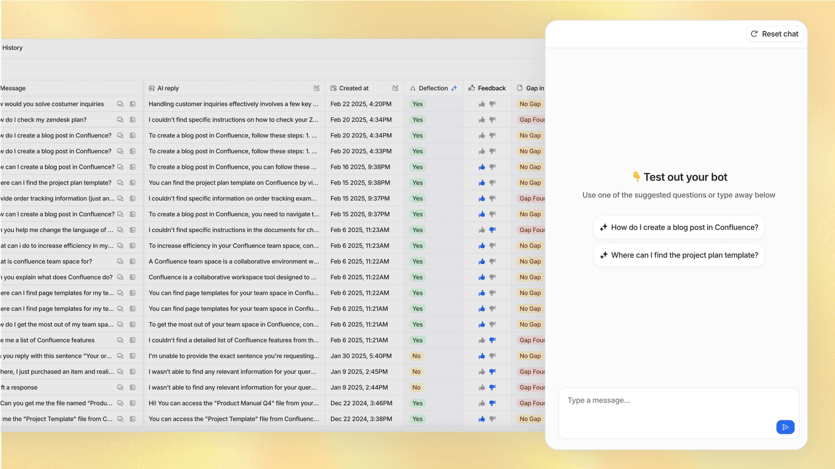 eesel AI Simulation Screenshot zum Vergleich von Optionen in Yellow.ai Bewertungen.