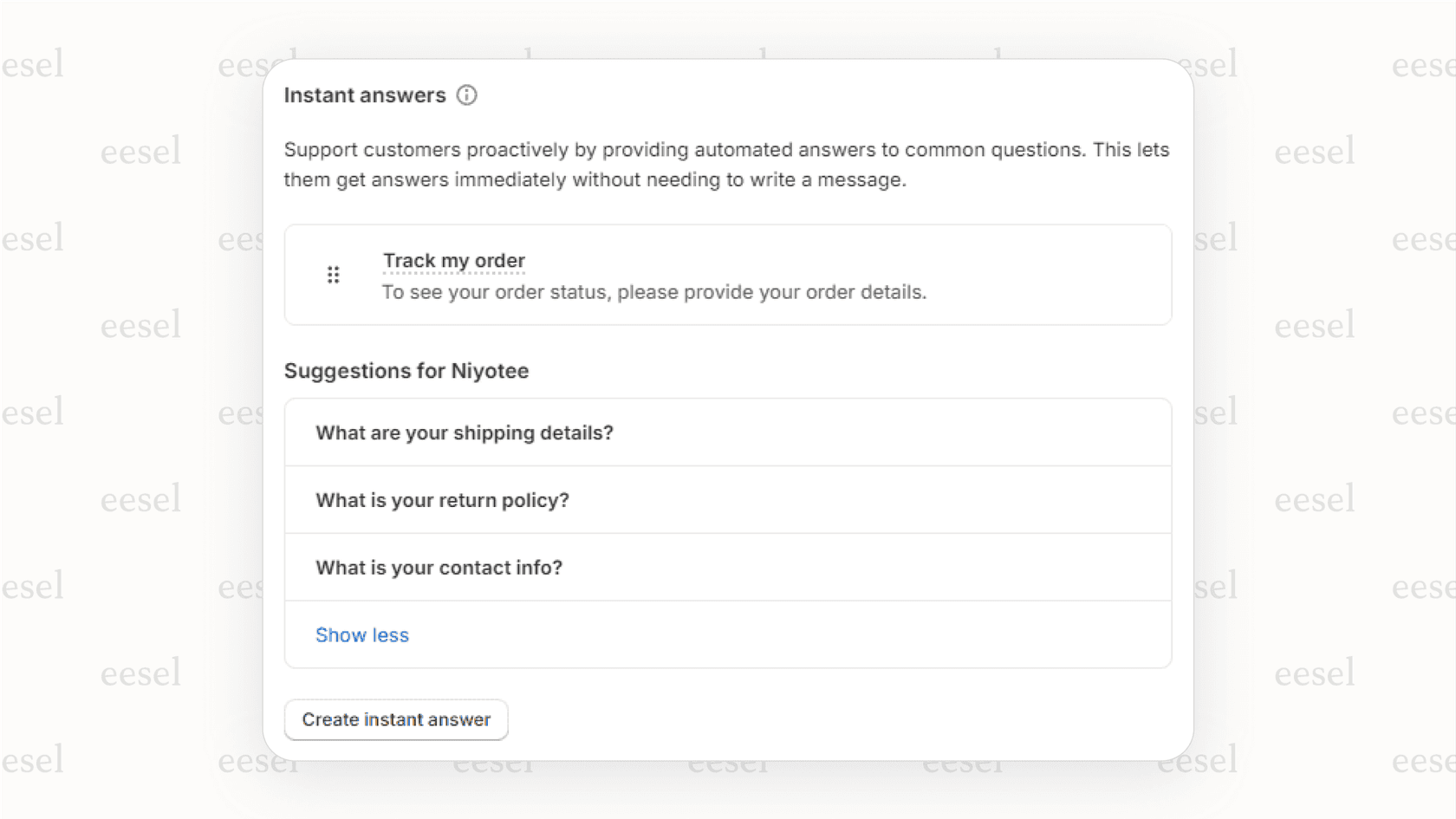 Un outil AI de Shopify suggérant des réponses instantanées dans la boîte de réception Shopify.