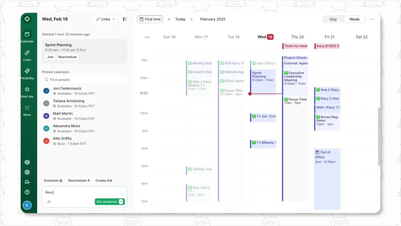 Clockwise interface with team calendar view and AI-optimized focus time scheduling.