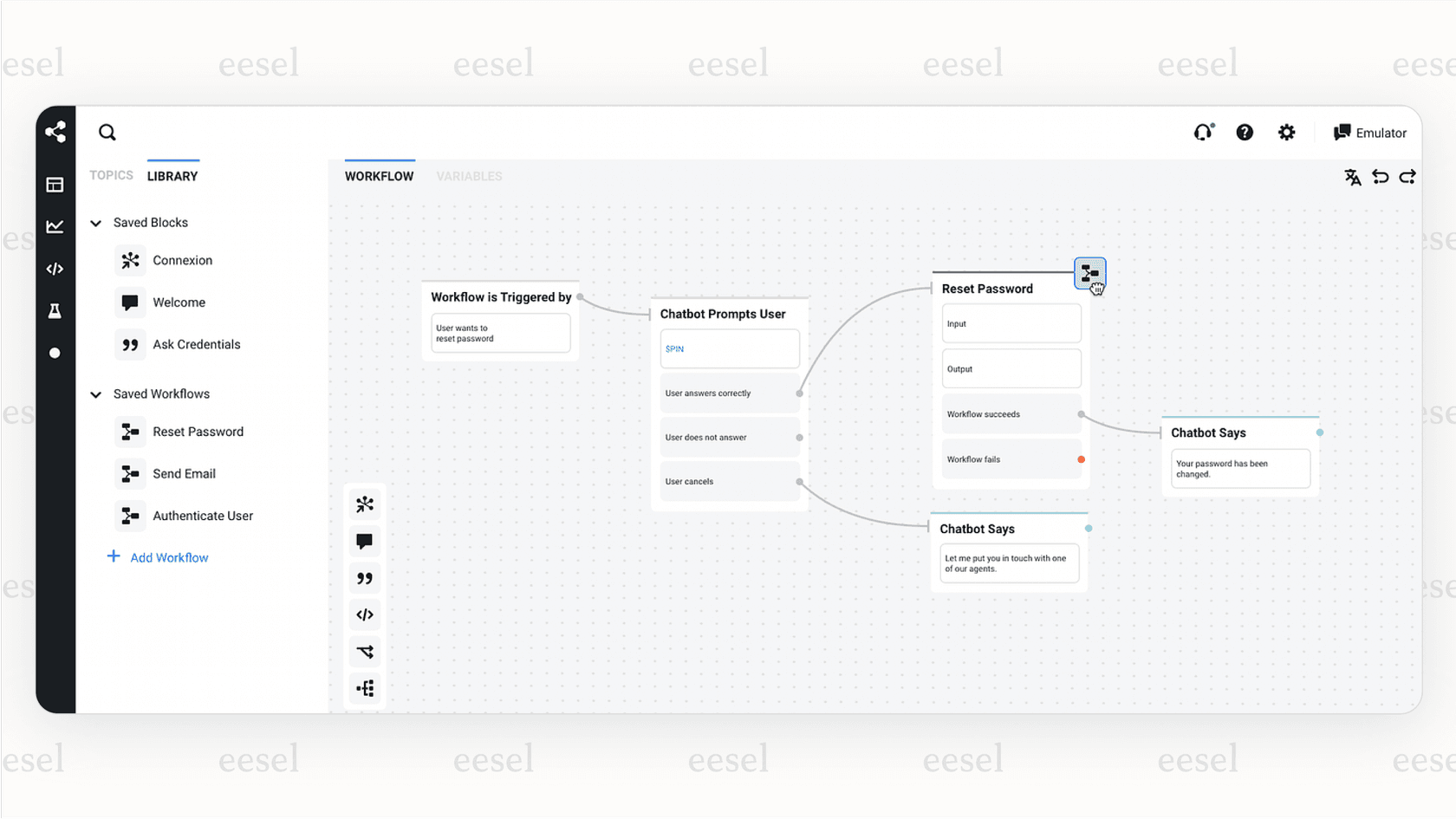 Botpress' visual flow builder.