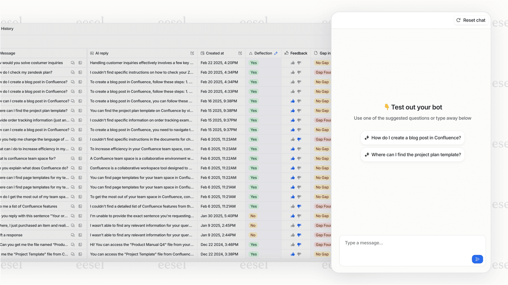 recurso de simulação e análise do eesel AI.