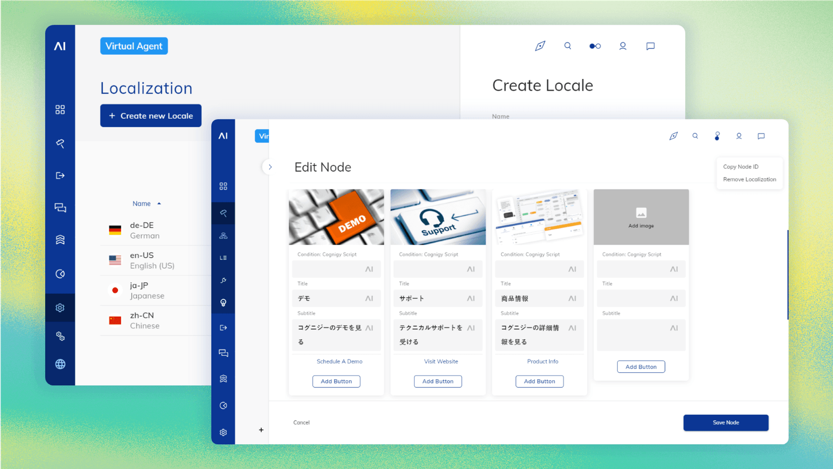 Lokalisierungsfunktionen in Unternehmenslösungen wie Cognigy, die als Alternativen zu Sierra dienen. 