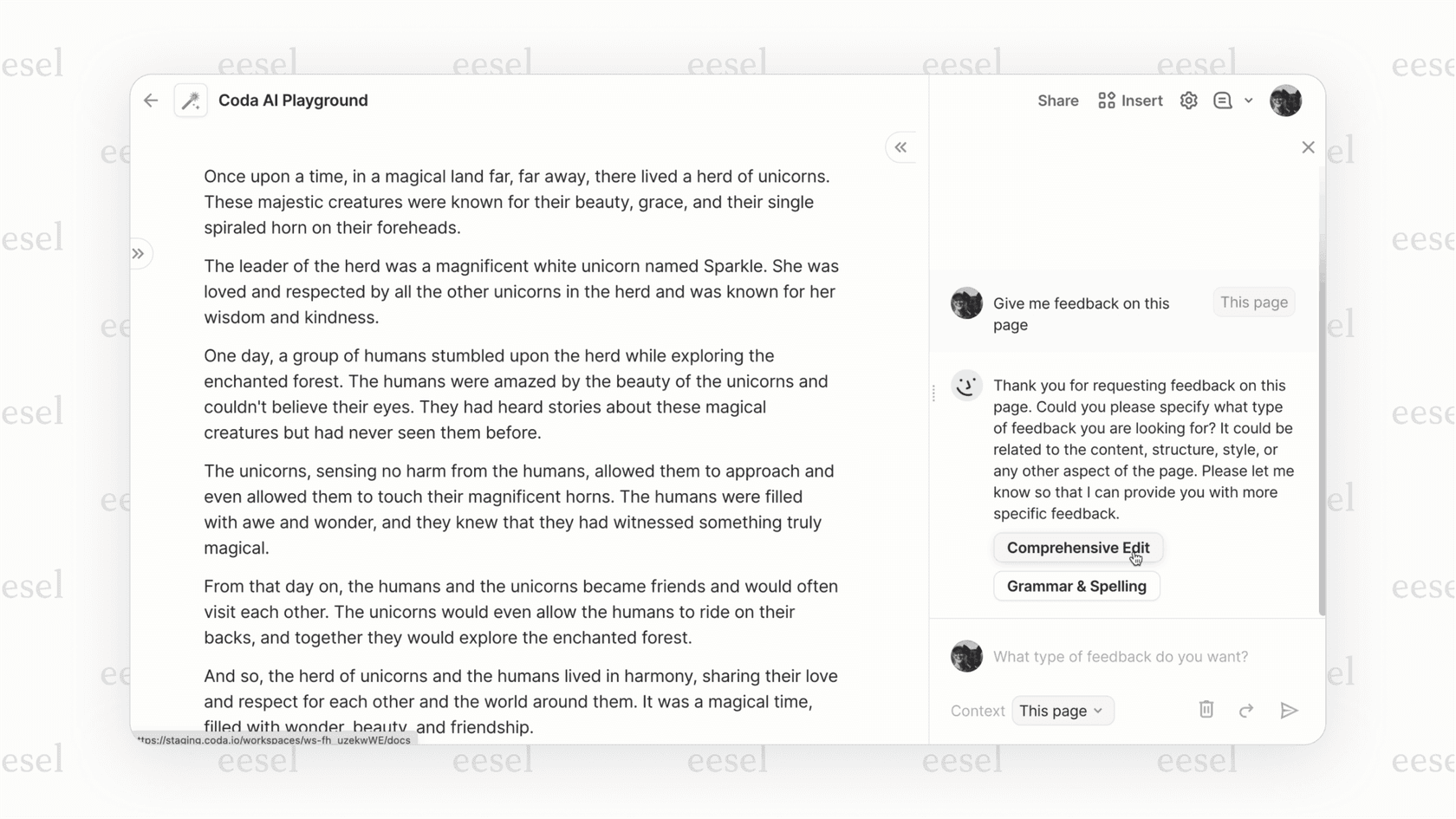 Getting insights from a document with Coda AI Chat. 