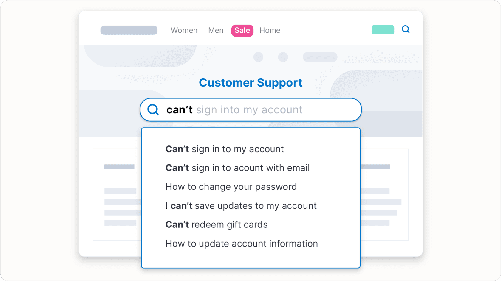 Internal search integrated into customer support interface.