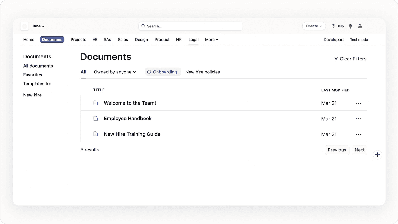 Internal search for onboarding documents.