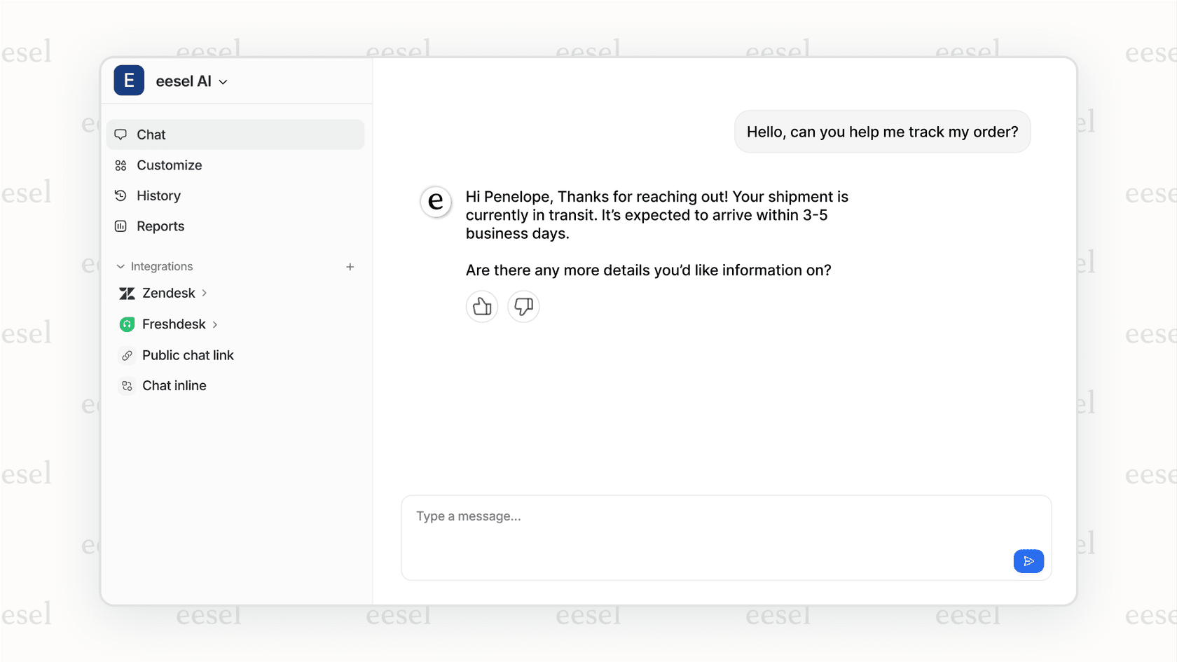 The eesel AI dashboard as a flexible Rovo alternative. 