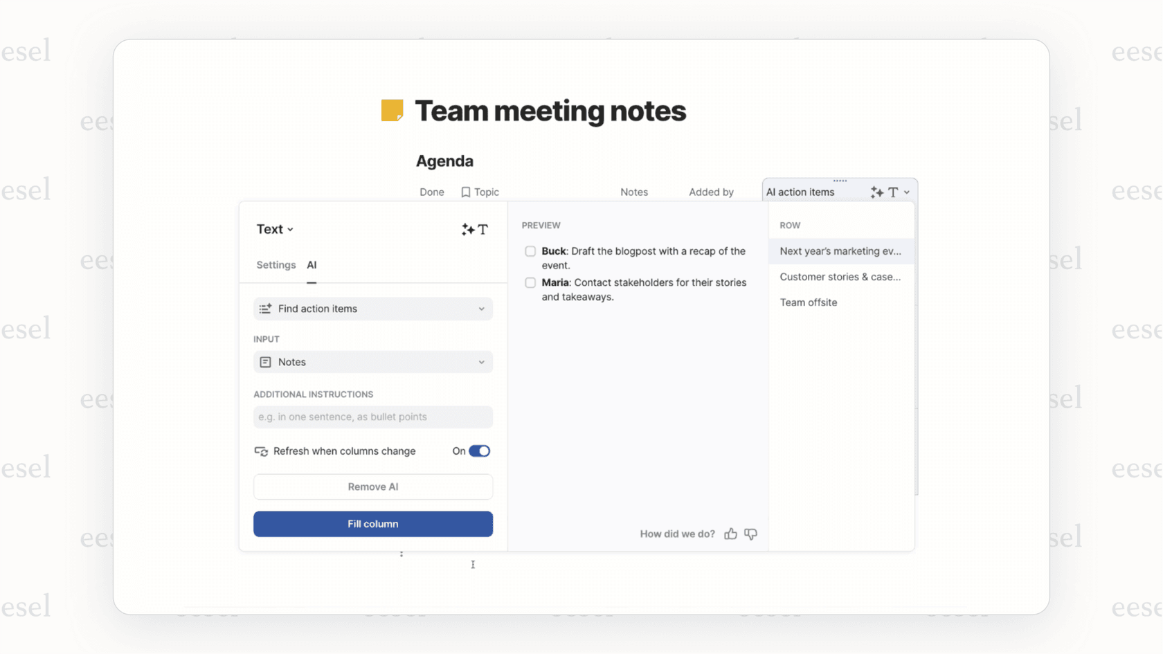 Automating meeting notes with Coda AI. 