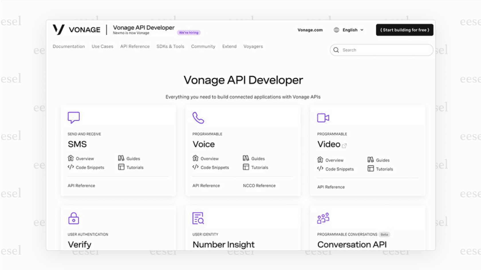 The Vonage API portal, showcasing the flexibility of this Dialpad alternative. 
