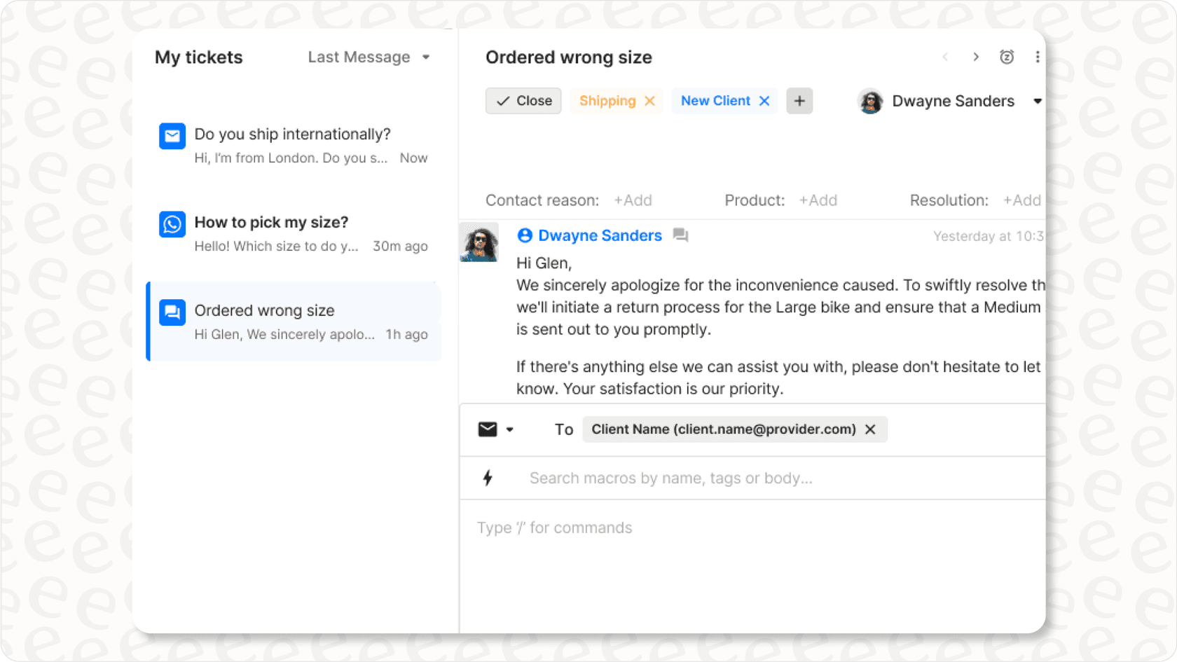 Panel de Zoho Desk para gestionar las interacciones con los clientes.