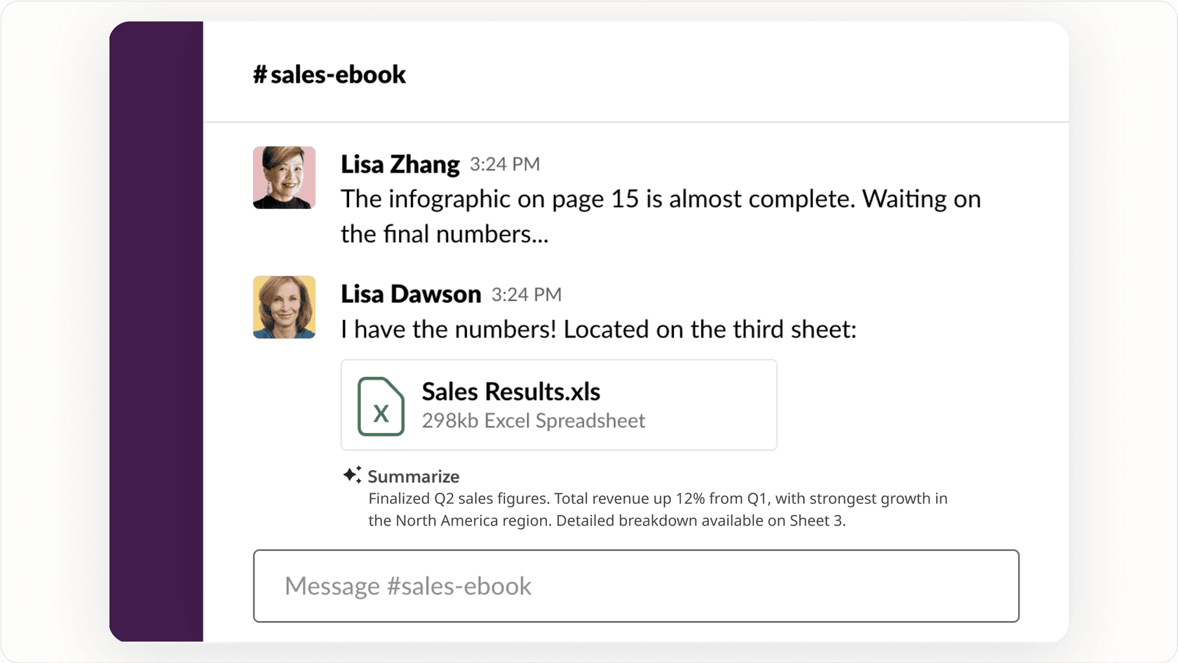 Agente de IA de análise de conteúdo resumindo um documento no Slack