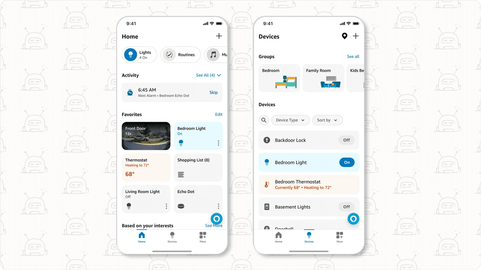 Amazon Alexa app interface controlling smart home devices.