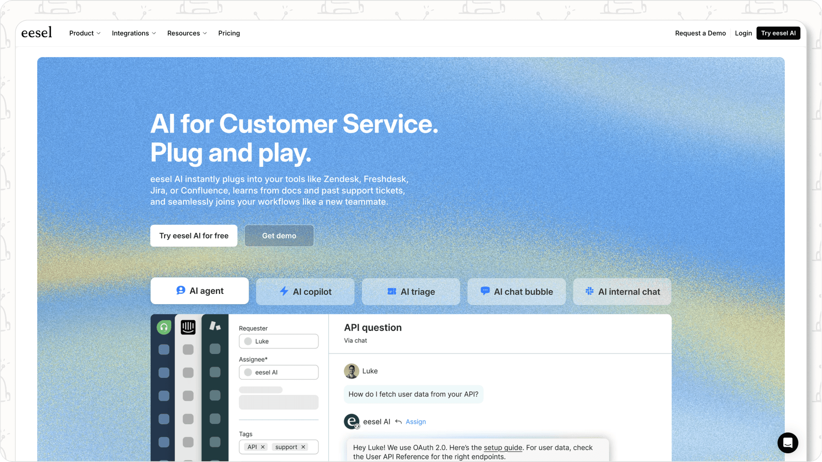 A view of eesel AI's website.