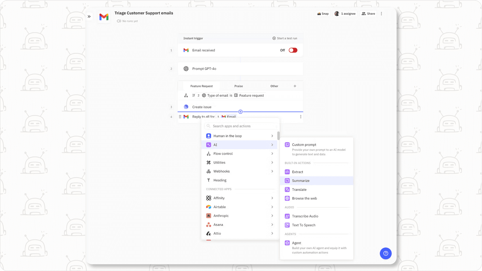 Lindy AI interface for building custom agents.