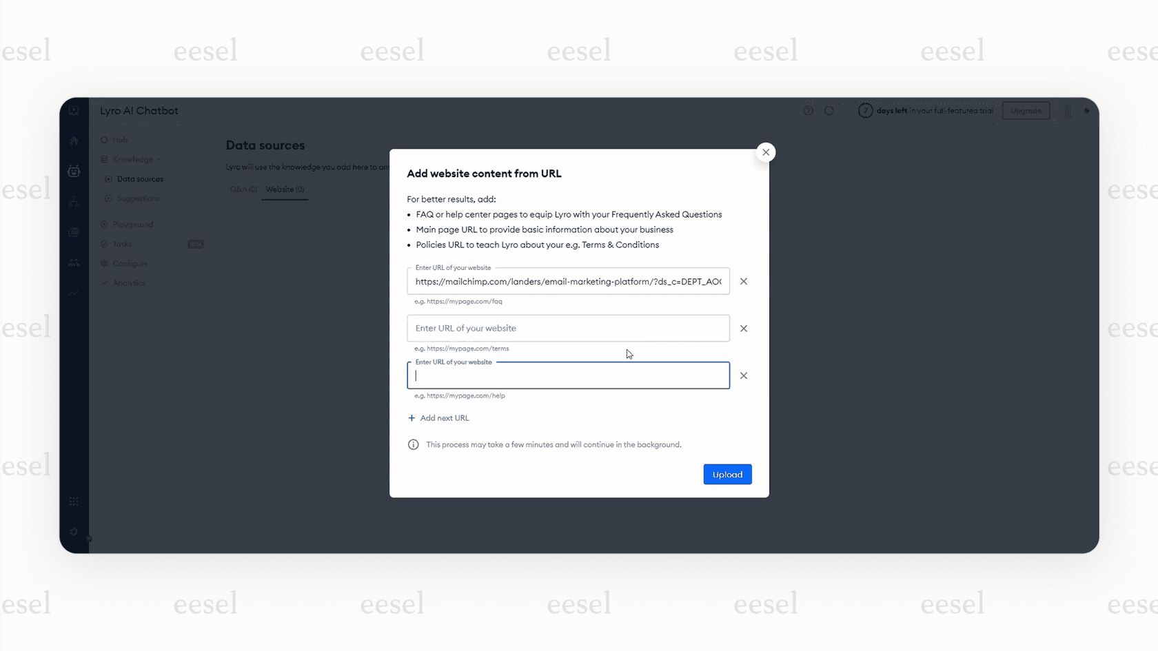 The simple setup interface for Tidio's Lyro.