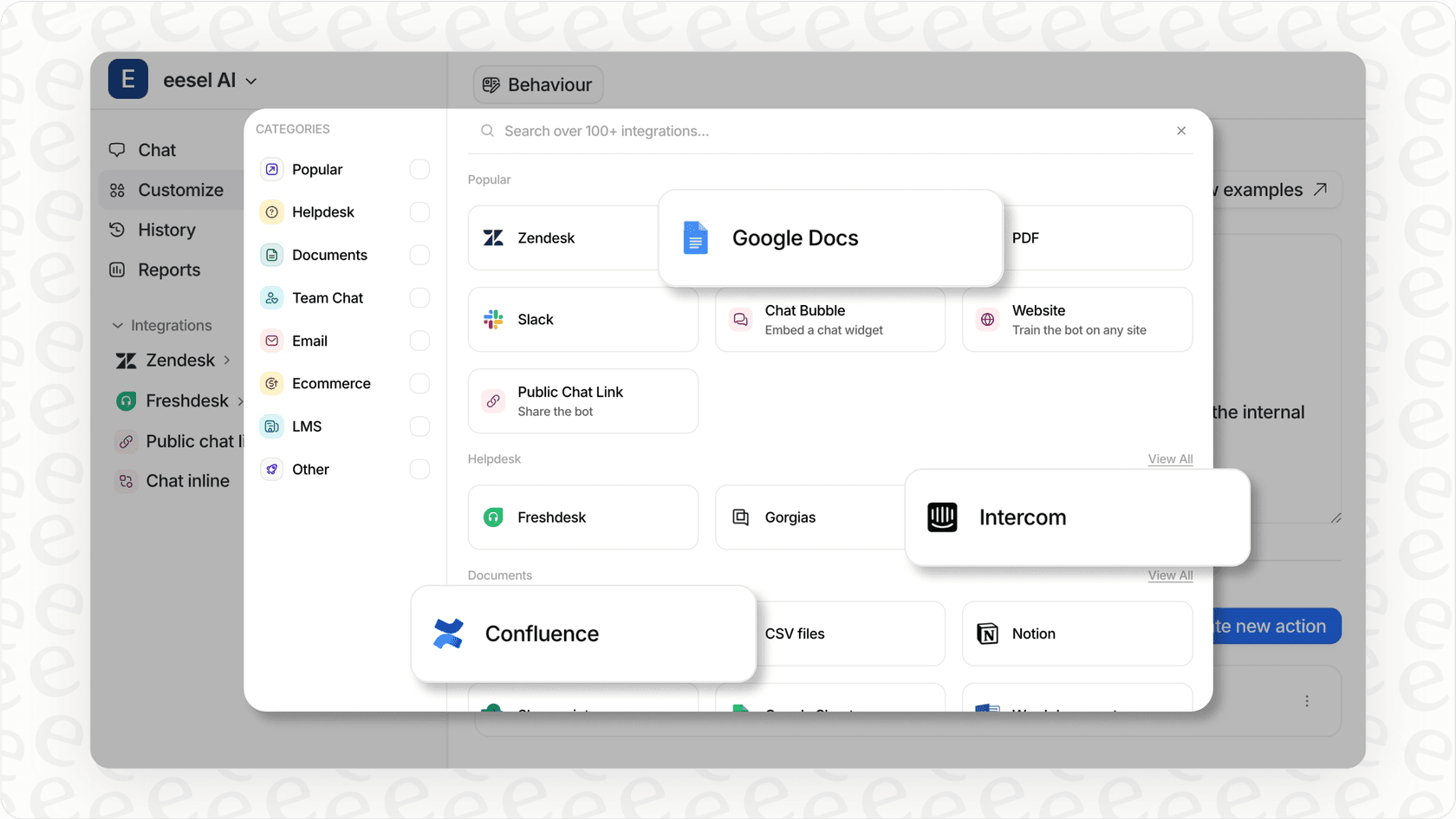 integrações eesel AI para agentes de IA práticos.