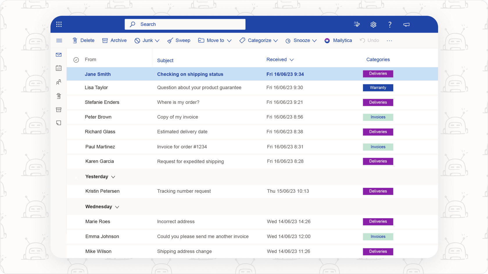 Asistente de correo electrónico de IA organizando y priorizando correos en la bandeja de entrada.