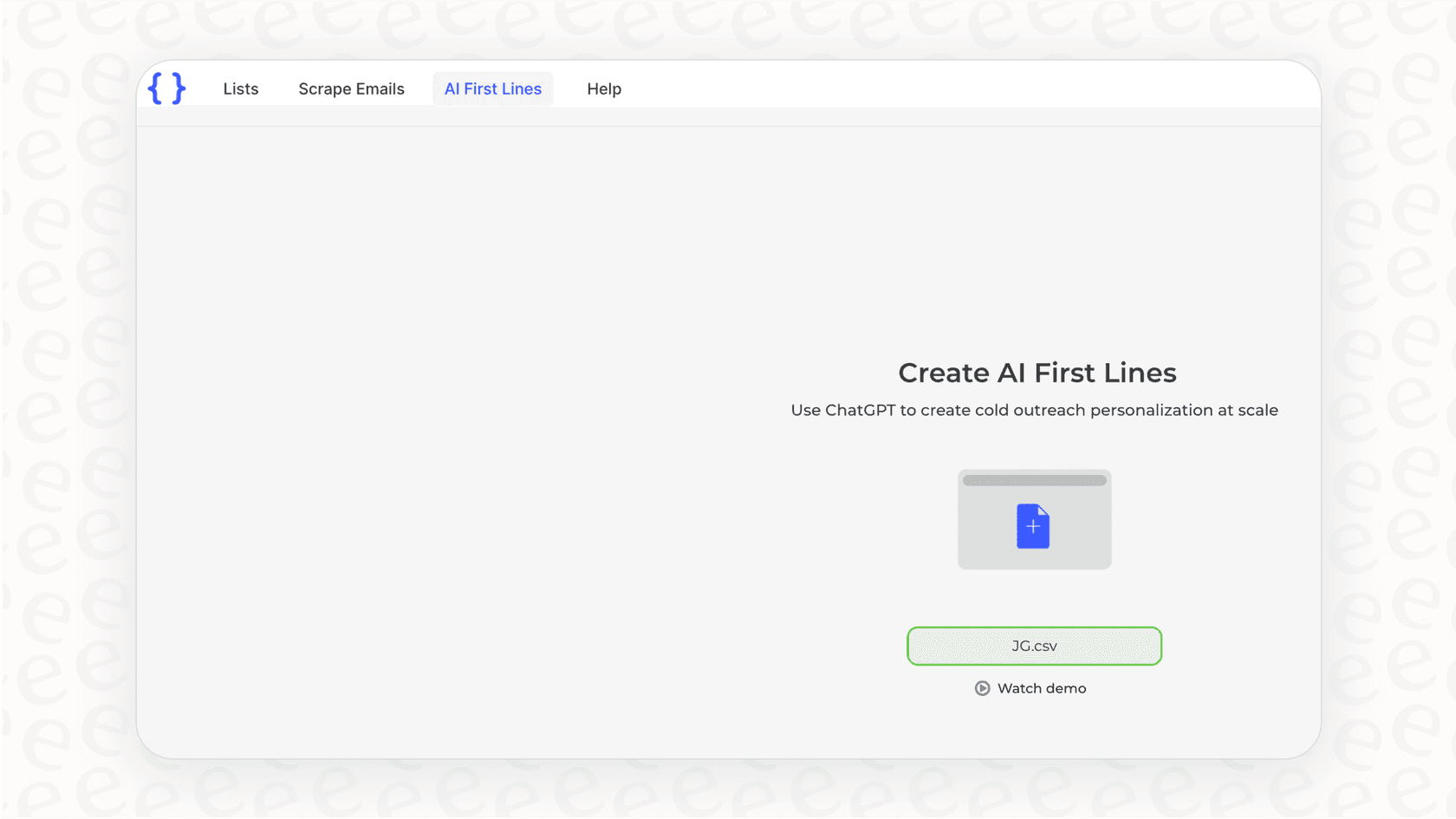 The dashboard of Lyne.ai with an arrow pointing to the "Upload CSV" button, illustrating how easy it is to start a bulk AI email personalization campaign.