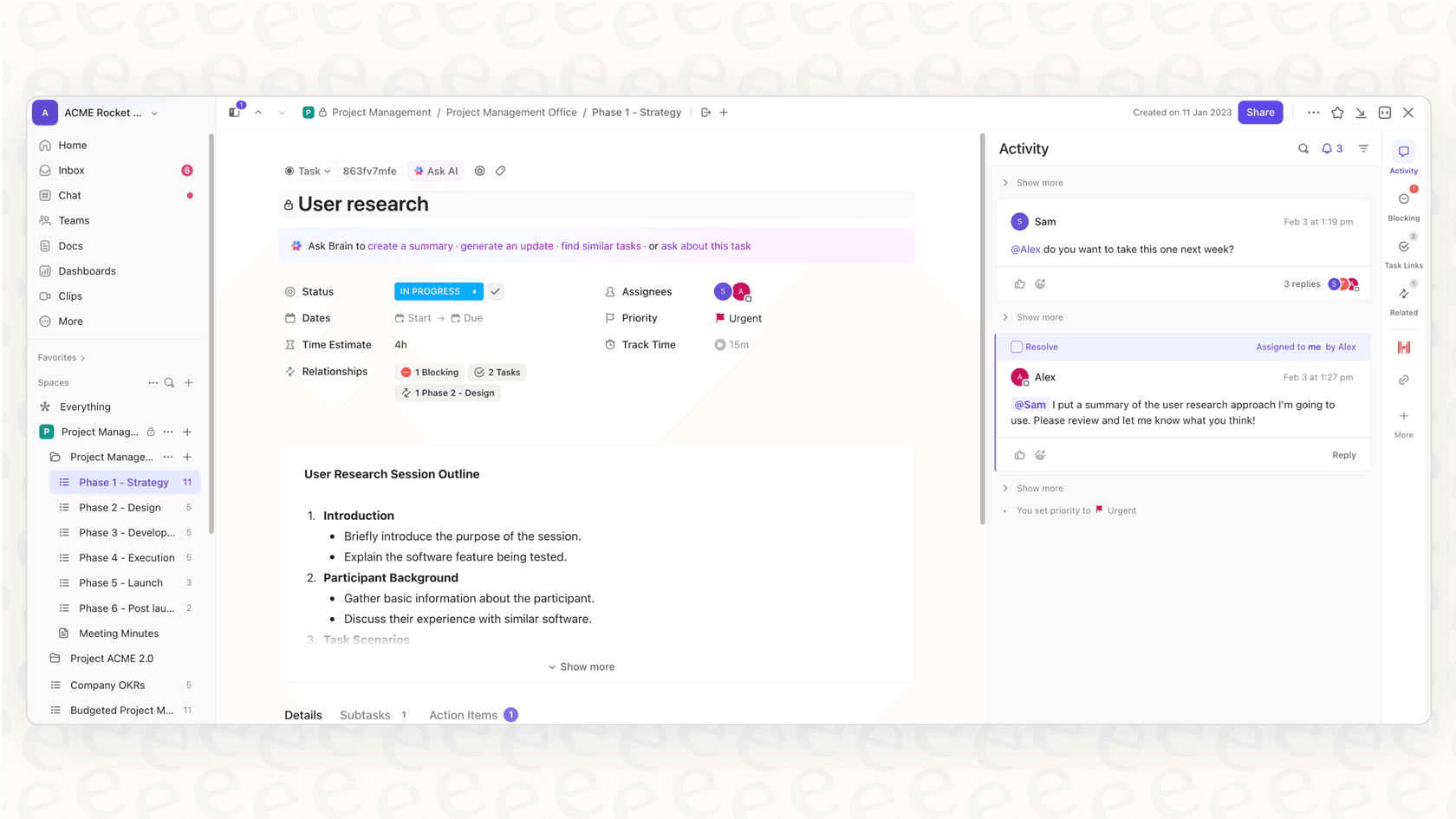 A screenshot providing a ClickUp overview of its different project views, including the List view, Kanban Board view, and Gantt chart view.