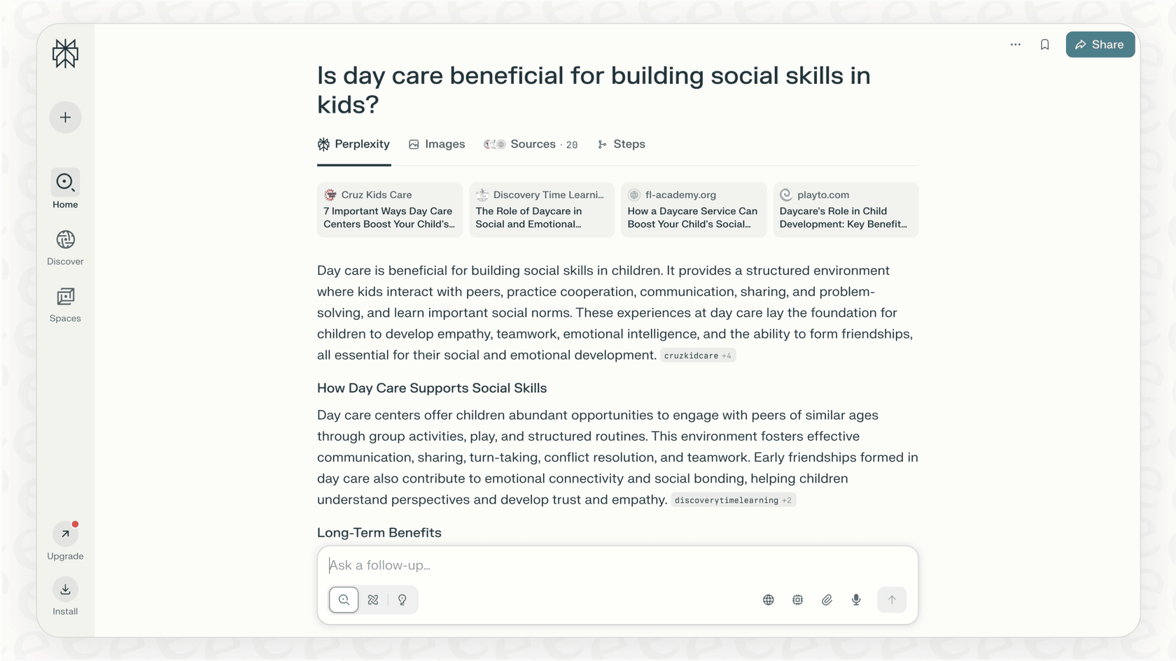 A detailed Perplexity overview screenshot focusing on the citation feature, which provides links to original sources for transparency and verification.