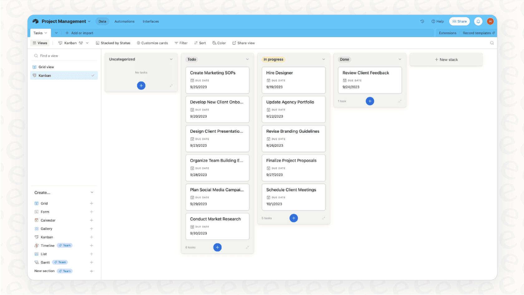A screenshot for this Airtable overview displaying the Kanban view, a feature that helps teams visualize project workflows and task statuses.