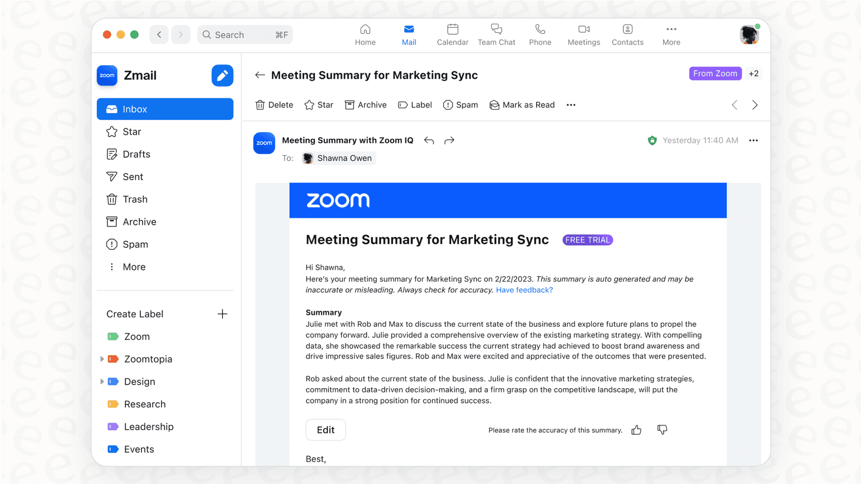 A screenshot of the AI Companion, a valuable feature that affects Zoom pricing choices for businesses.