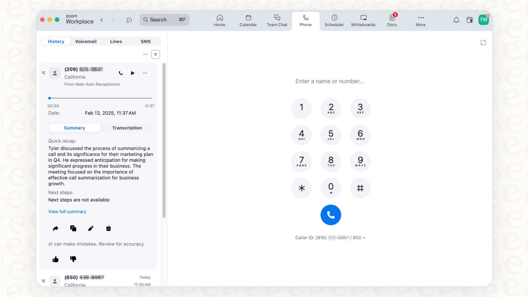 A screenshot presenting a Zoom overview of the Zoom Phone feature, highlighting its integration within the main application.