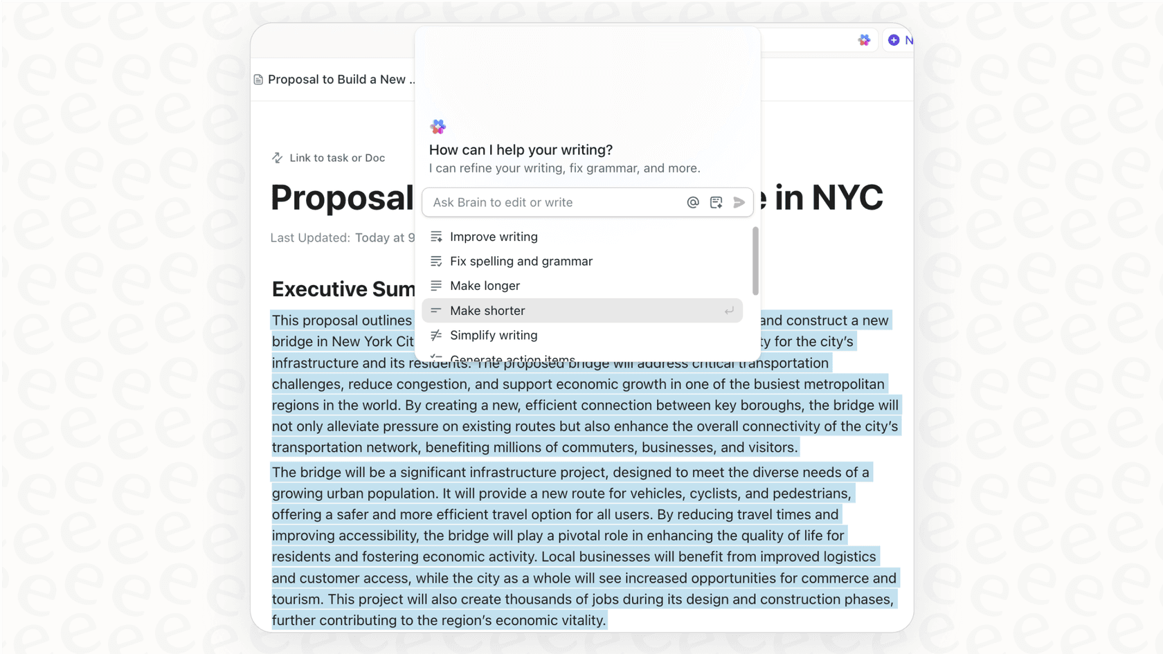 Screenshot of the ClickUp AI add-on in action, demonstrating a feature that adds to the monthly ClickUp pricing.