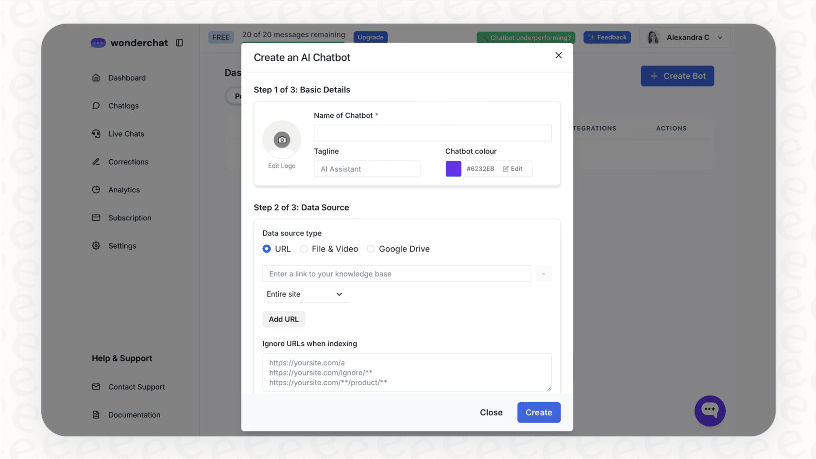 A screenshot showing how easy it is to start with Wonderchat.