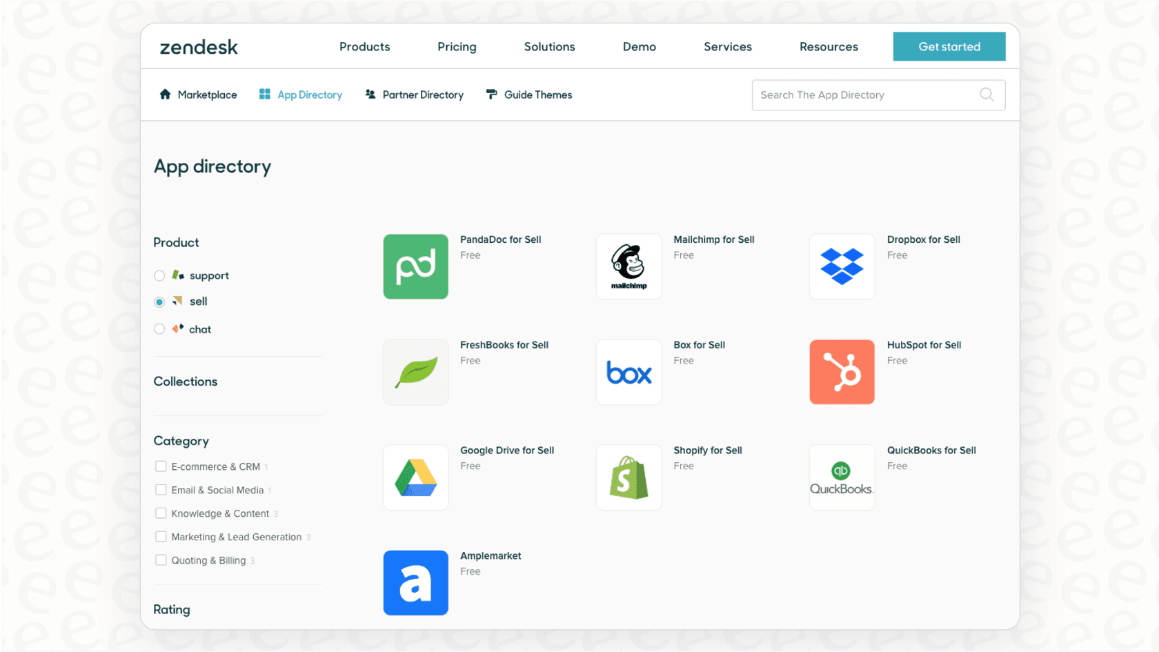 A look at the Zendesk App Marketplace, which is one of the integration Zendesk Sell features.